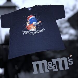 M&M's Blue Christmas T-Shirt Mens Blue‎ M&M Guitar Graphic Navy Blue 2XL